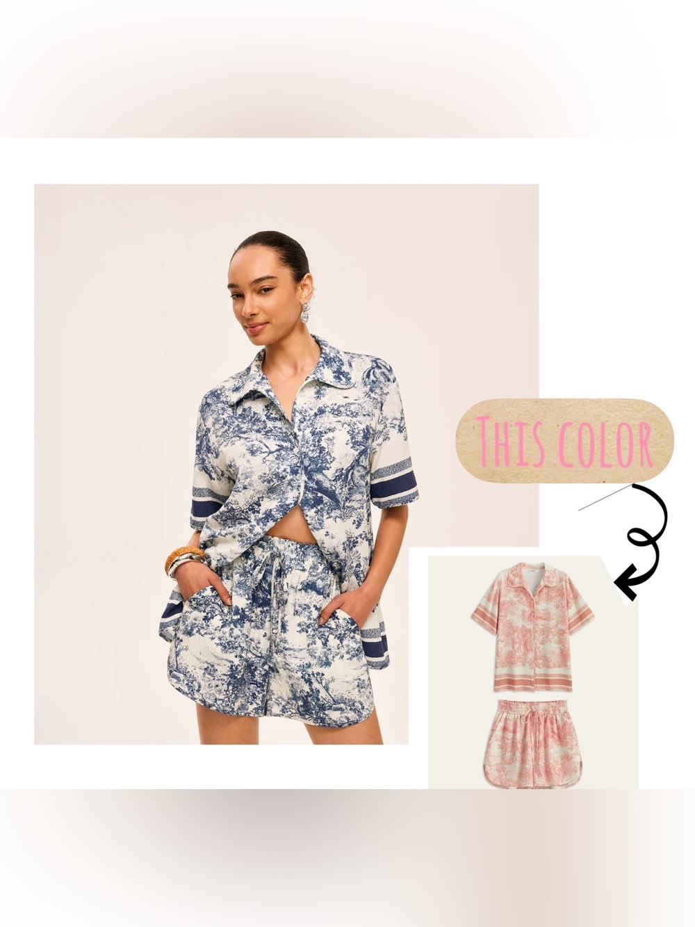 COMMENSE Pink Toile Short Set
